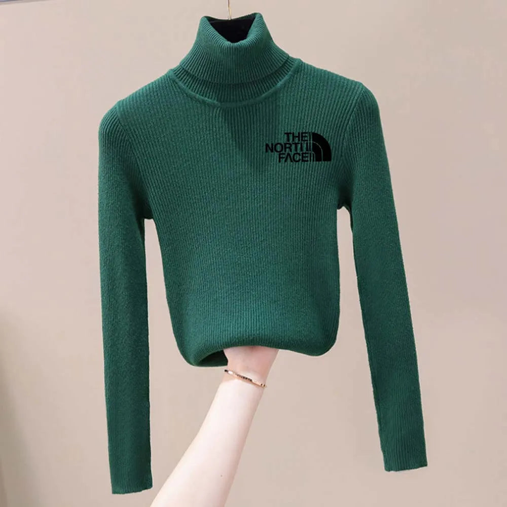 Thick Ribbed Sweater Cotton Turtleneck Knit Pullover Top