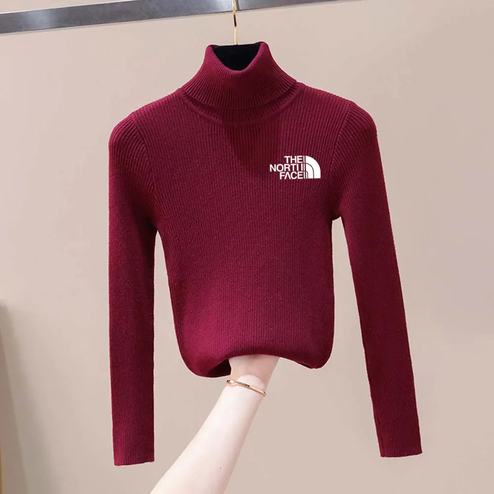 Thick Ribbed Sweater Cotton Turtleneck Knit Pullover Top