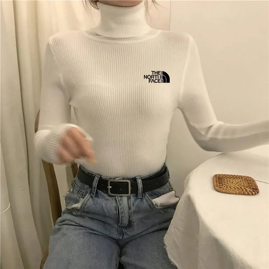 Thick Ribbed Sweater Cotton Turtleneck Knit Pullover Top