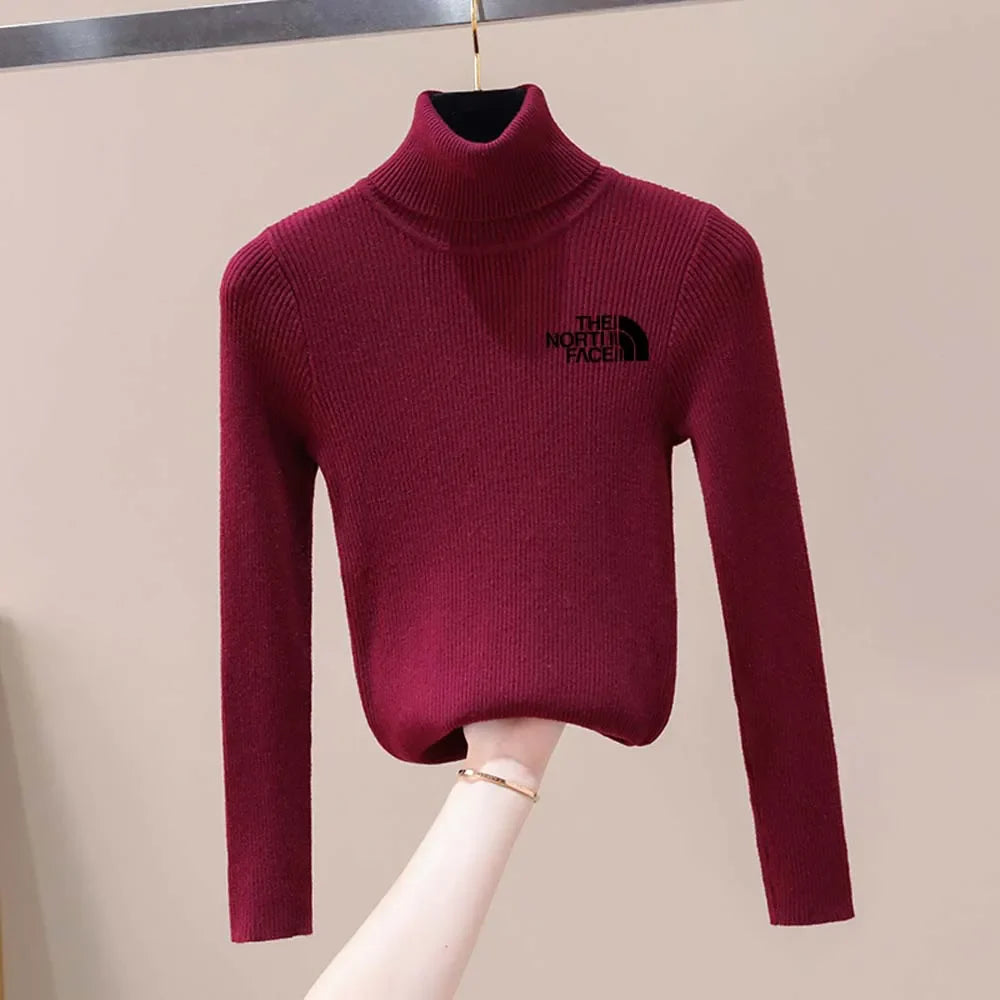 Thick Ribbed Sweater Cotton Turtleneck Knit Pullover Top