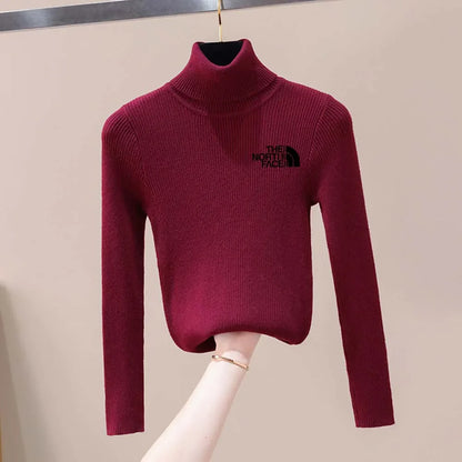 Thick Ribbed Sweater Cotton Turtleneck Knit Pullover Top