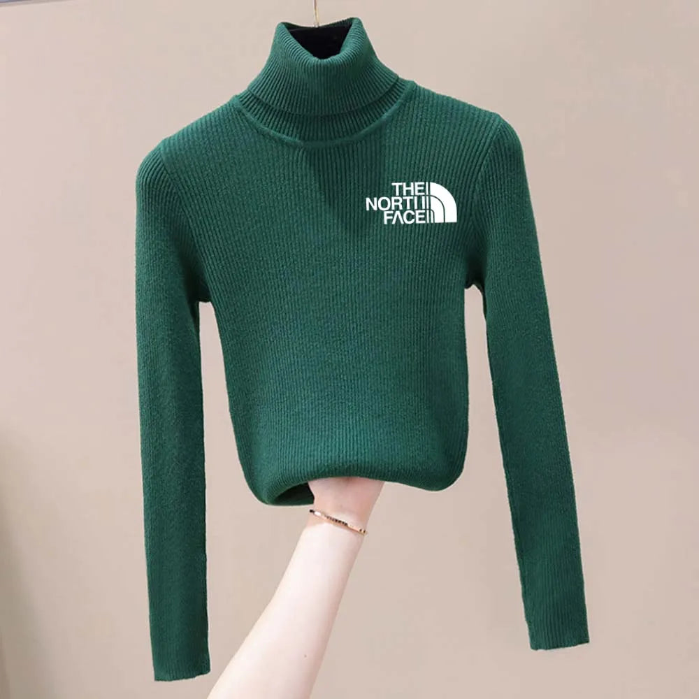 Thick Ribbed Sweater Cotton Turtleneck Knit Pullover Top