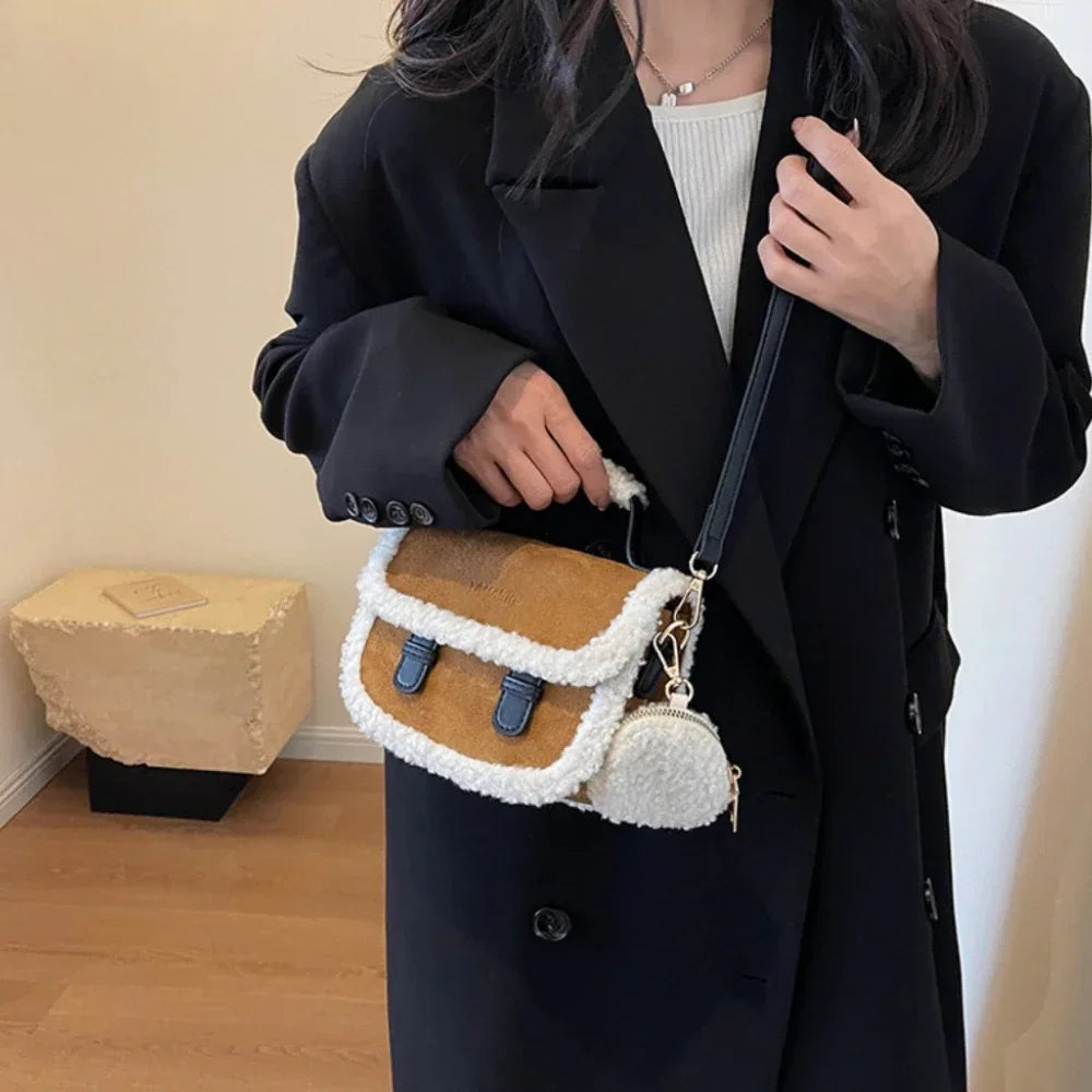 Winter Plush Small Square Crossbody Handbag