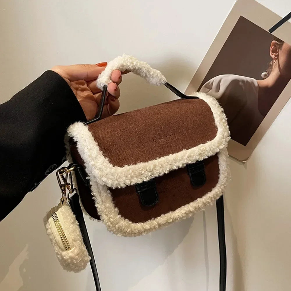 Winter Plush Small Square Crossbody Handbag