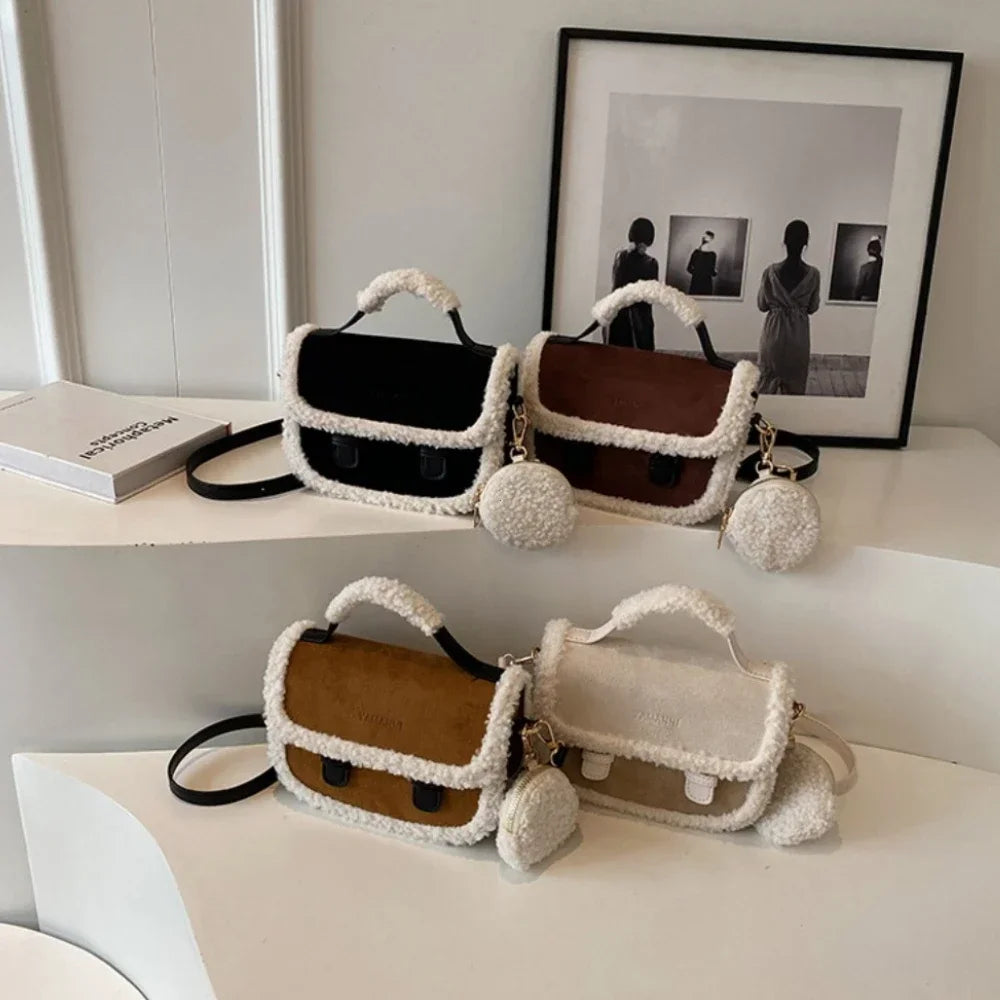 Winter Plush Small Square Crossbody Handbag