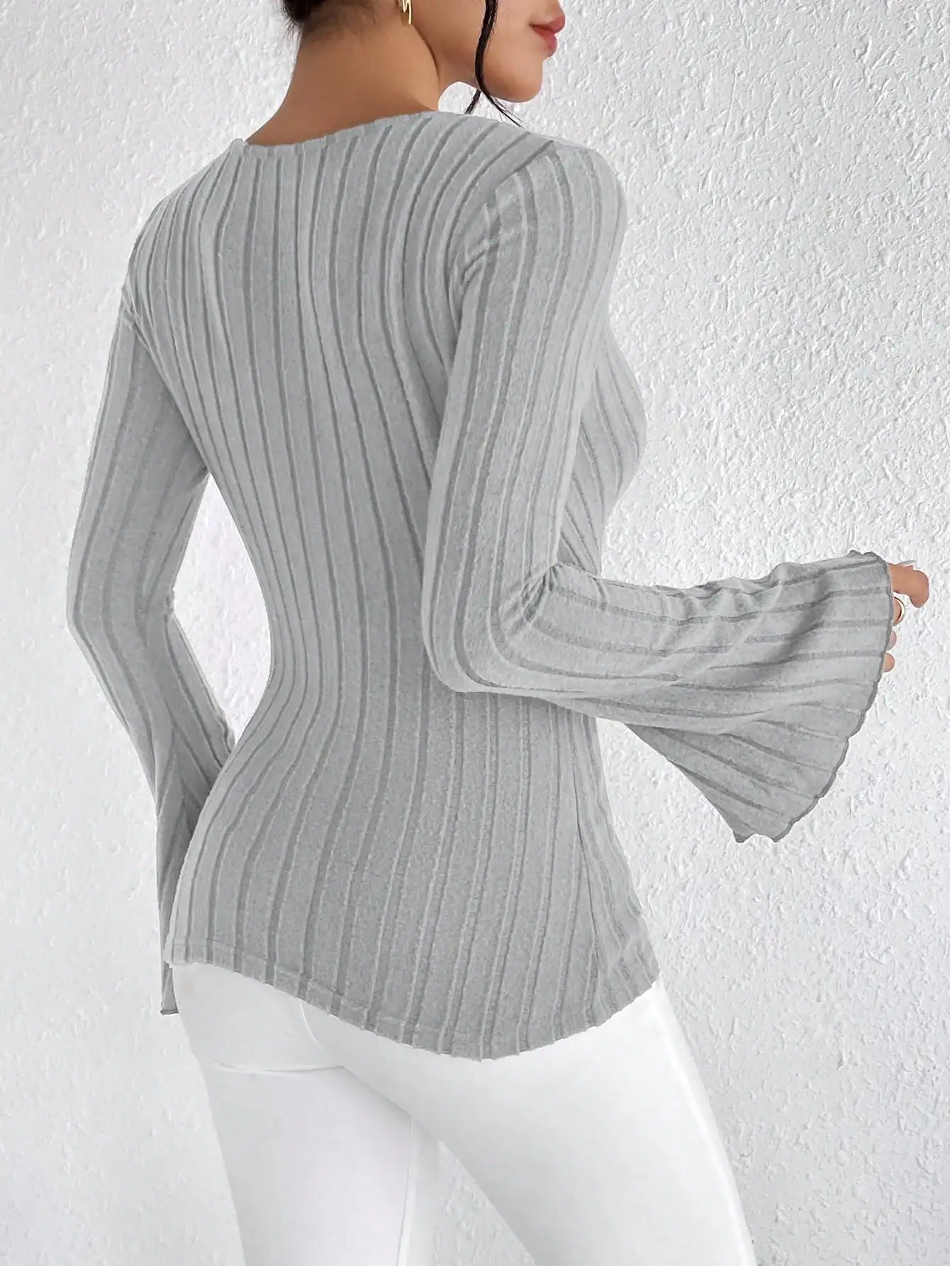 Sexy V-Neck Solid Color Slim Long Sleeve T-shirt Women