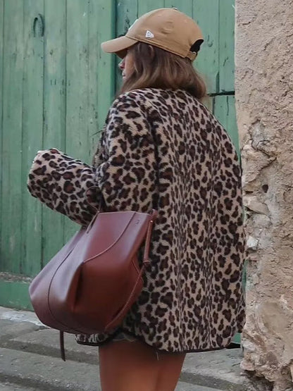 Leopard Jacket Pockets Buttons Casual Fall Spring Jackets For Women