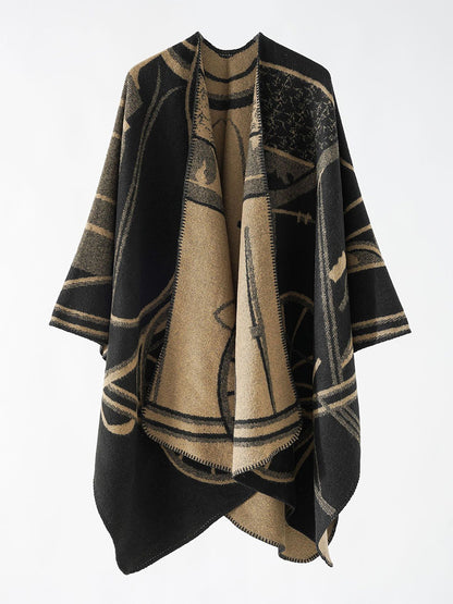 Two-Tone Poncho Daily Casual Elegant Cape