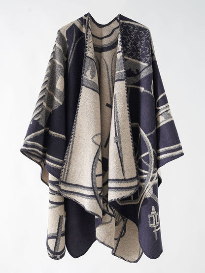 Two-Tone Poncho Daily Casual Elegant Cape