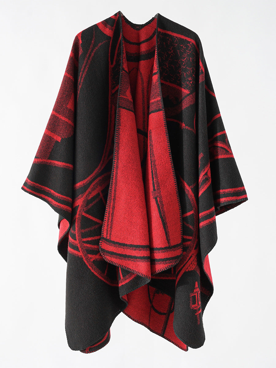 Two-Tone Poncho Daily Casual Elegant Cape