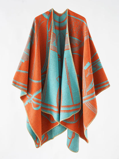 Two-Tone Poncho Daily Casual Elegant Cape