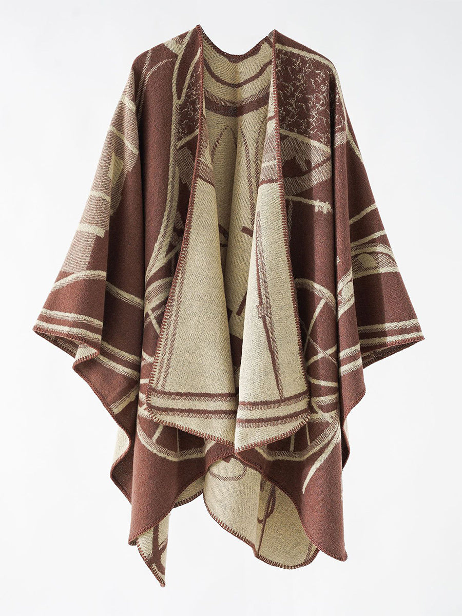 Two-Tone Poncho Daily Casual Elegant Cape