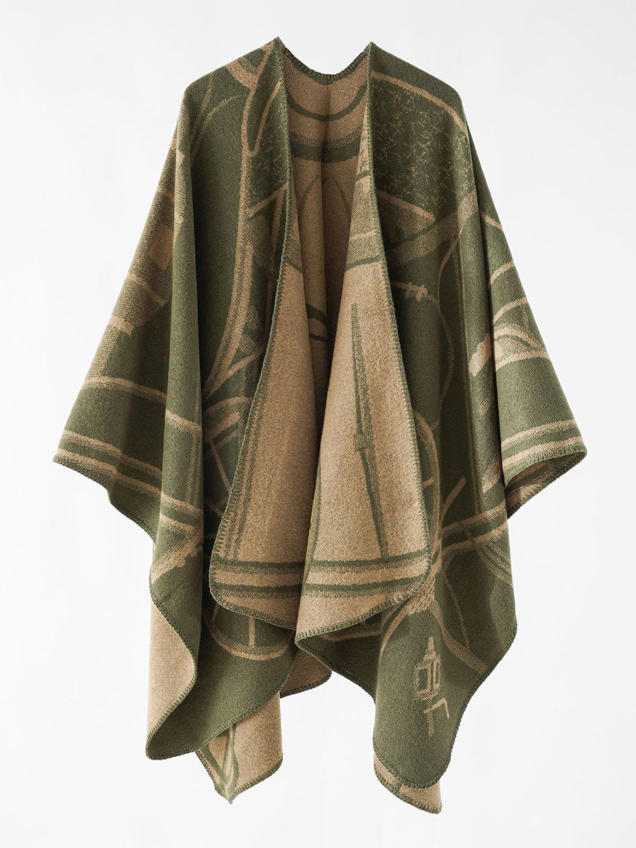Two-Tone Poncho Daily Casual Elegant Cape