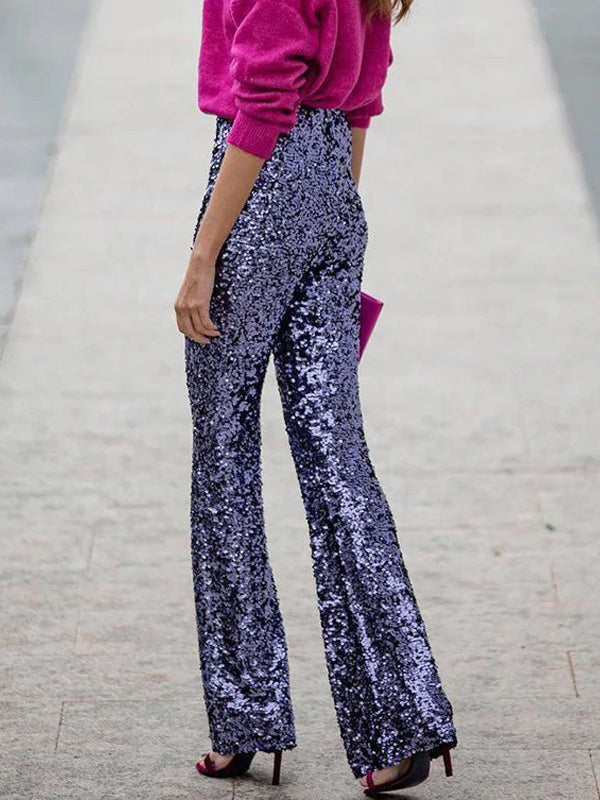 Pants Champagne Sequined Raised Waist Trousers