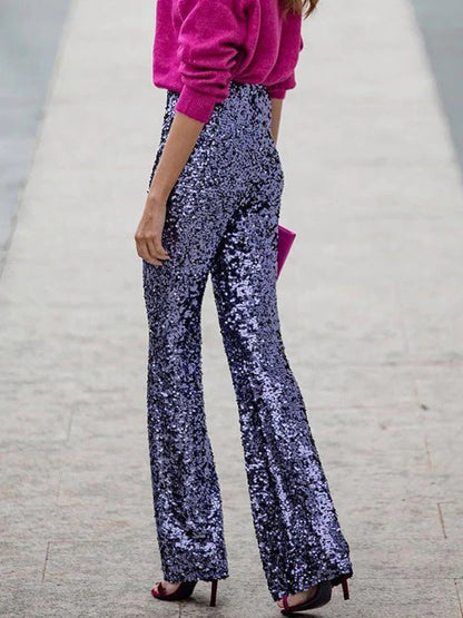 Pants Champagne Sequined Raised Waist Trousers