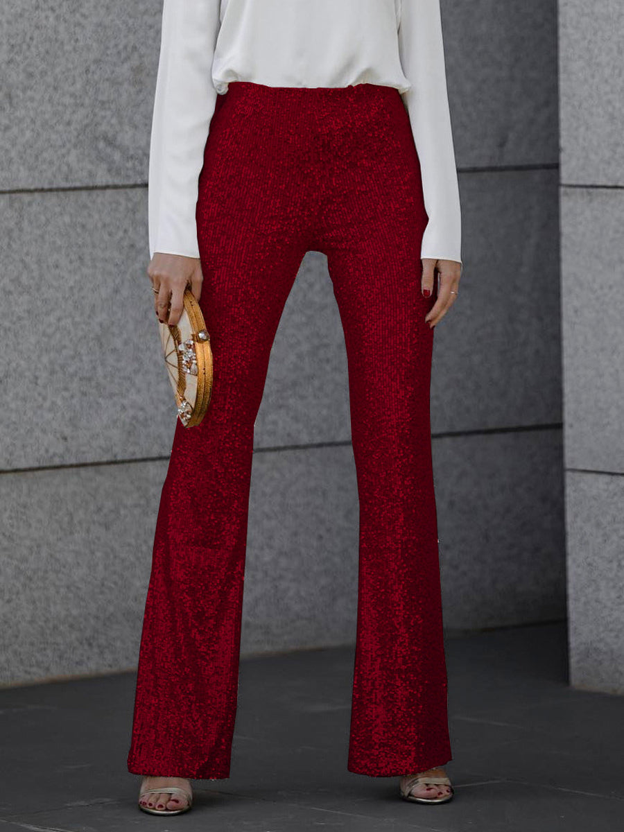 Pants Champagne Sequined Raised Waist Trousers