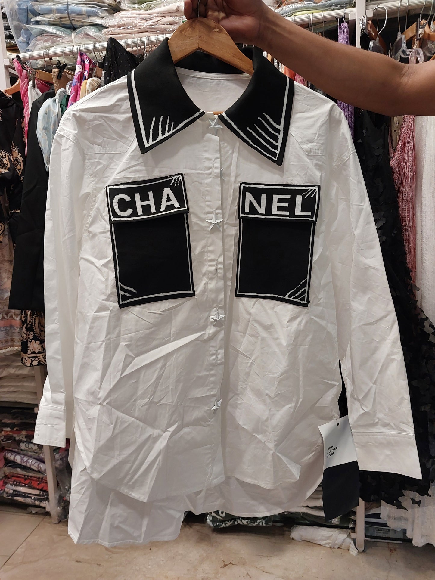 Black & White CH  Print Oversized Shirt