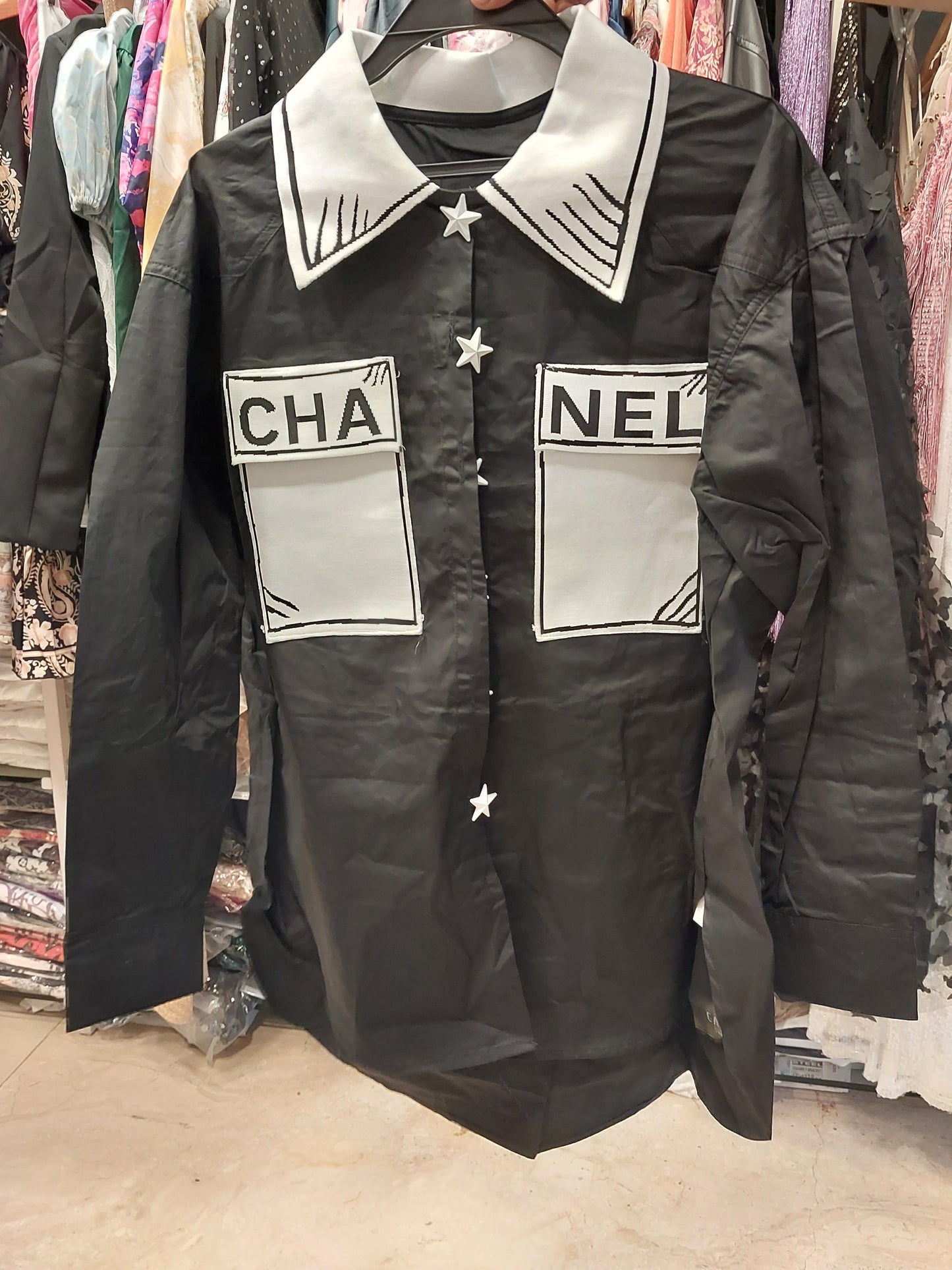 Black & White CH  Print Oversized Shirt