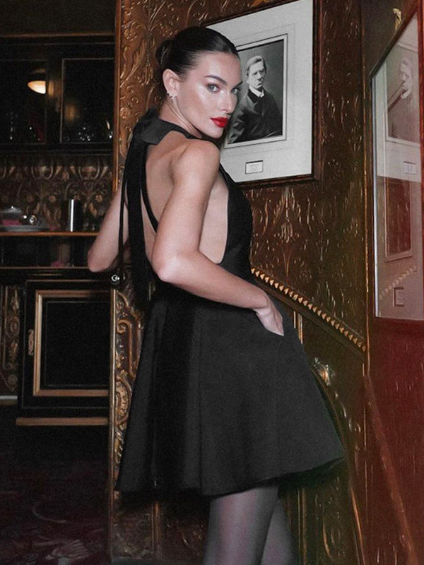 Little Black Dress Halter Bow Tie Backless Sexy Party Short Dresses