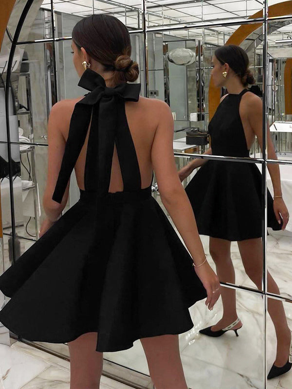 Little Black Dress Halter Bow Tie Backless Sexy Party Short Dresses