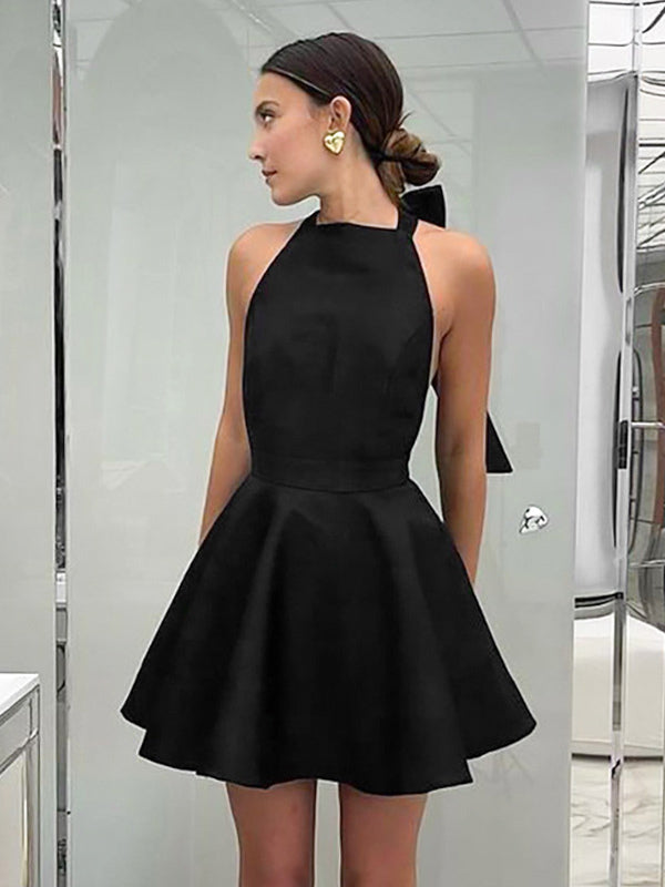 Little Black Dress Halter Bow Tie Backless Sexy Party Short Dresses