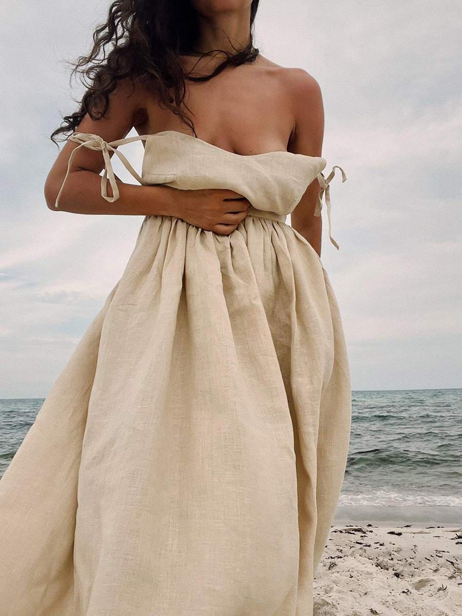 100% Cotton Backless Maxi Slip Dress for Women - Boho Tie Shoulder V Neck A-Line Sun Dress - Summer Beach Holiday 2026