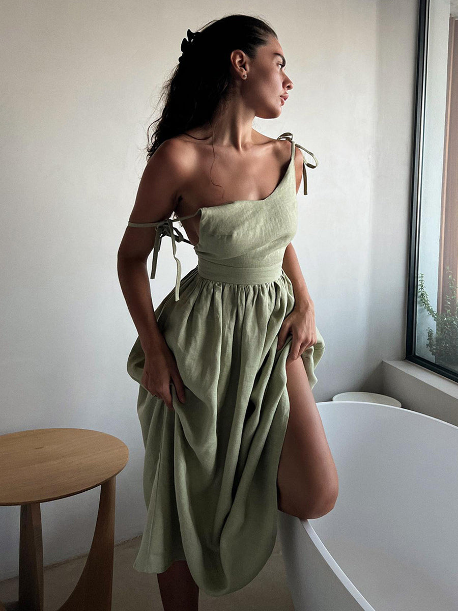 100% Cotton Backless Maxi Slip Dress for Women - Boho Tie Shoulder V Neck A-Line Sun Dress - Summer Beach Holiday 2026