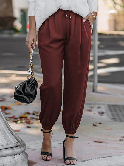 Pants Brick Red Lace Up Raised Waist Trousers