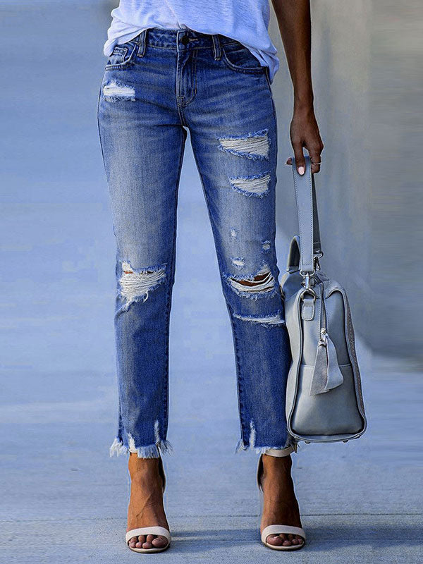 Woman's Jeans Modern Distressed Skinny Polyester