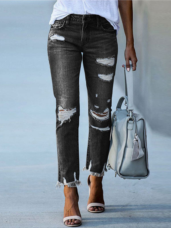 Woman's Jeans Modern Distressed Skinny Polyester