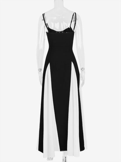 Contrast Color Maxi Dress Pleated A-line Spaghetti Strap Party Dresses For Women 2026
