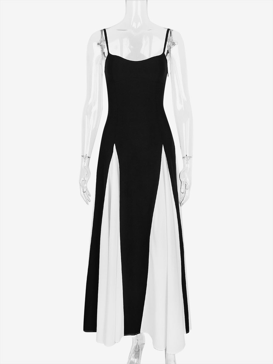 Contrast Color Maxi Dress Pleated A-line Spaghetti Strap Party Dresses For Women 2026