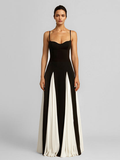 Contrast Color Maxi Dress Pleated A-line Spaghetti Strap Party Dresses For Women 2026
