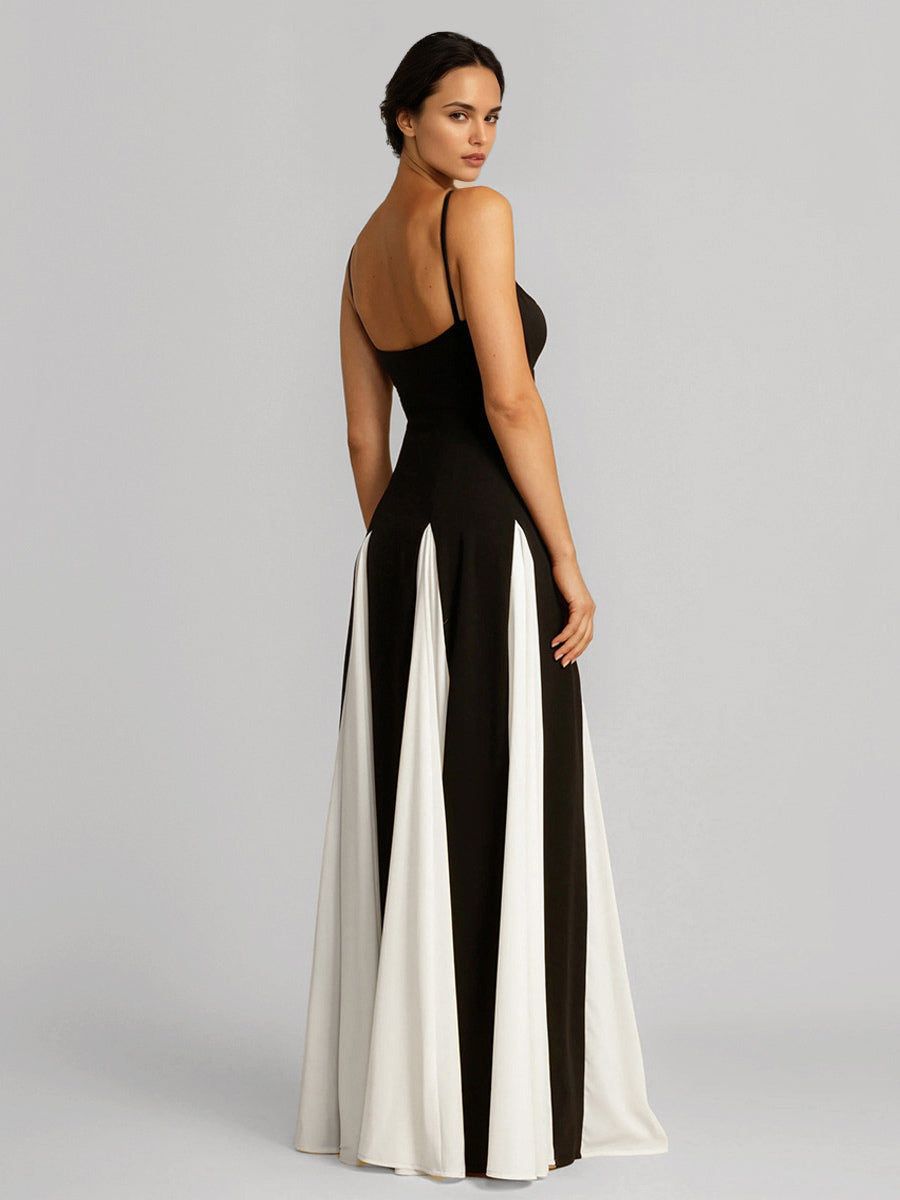 Contrast Color Maxi Dress Pleated A-line Spaghetti Strap Party Dresses For Women 2026