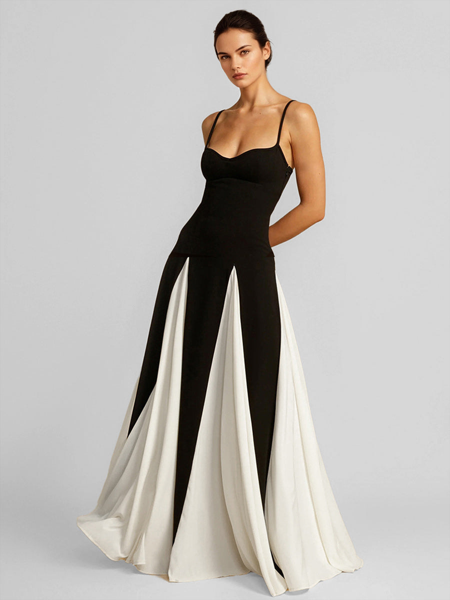 Contrast Color Maxi Dress Pleated A-line Spaghetti Strap Party Dresses For Women 2026