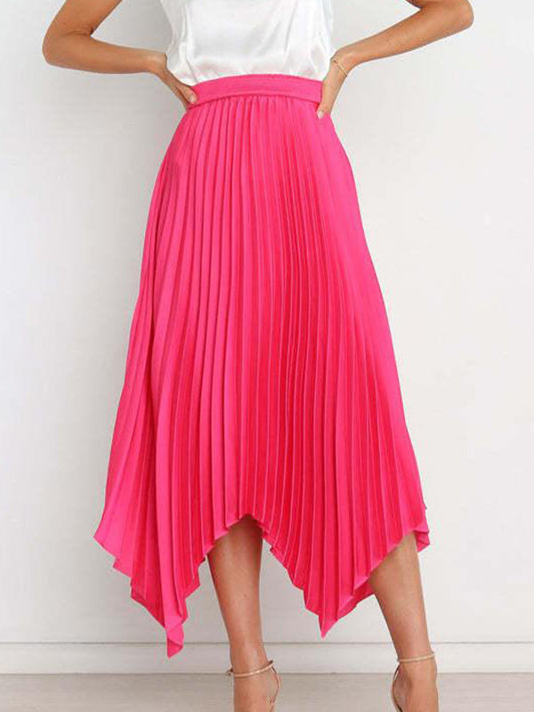 Casual Skirt Vintage Accordion Pleats Handkerchief Long Skirt In Burgundy
