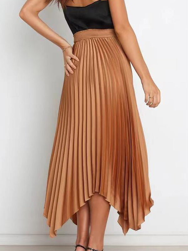 Casual Skirt Vintage Accordion Pleats Handkerchief Long Skirt In Burgundy