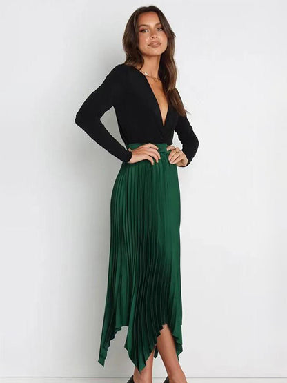 Casual Skirt Vintage Accordion Pleats Handkerchief Long Skirt In Burgundy