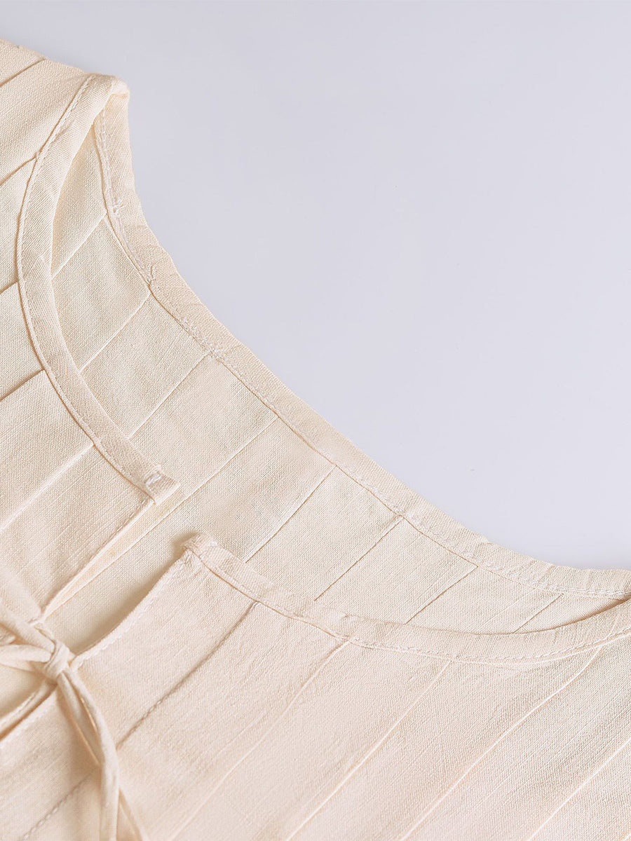 Chic Cami Top Lace Up Pleated Round Neck Summer Casual Women Top