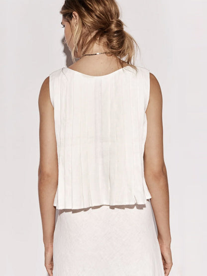Chic Cami Top Lace Up Pleated Round Neck Summer Casual Women Top