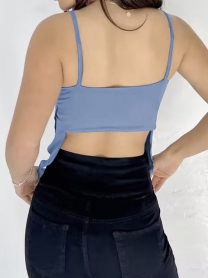 Baby Blue Cami Top Straps Neck Lace Up Sexy Irregular Polyester Camis For Women