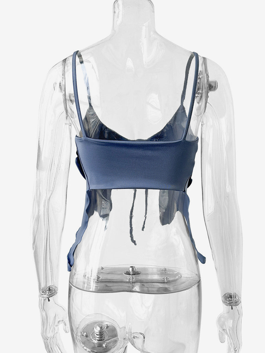 Baby Blue Cami Top Straps Neck Lace Up Sexy Irregular Polyester Camis For Women