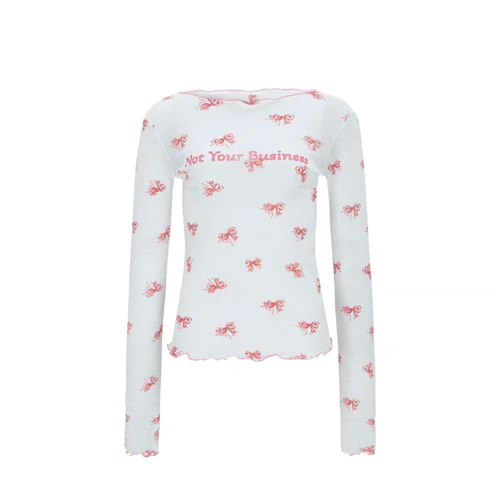 Long sleeve letter print ruffle top