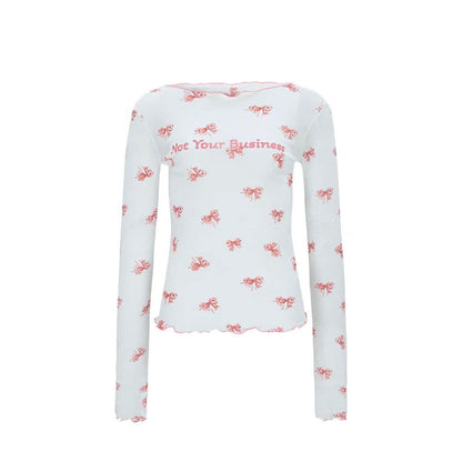 Long sleeve letter print ruffle top