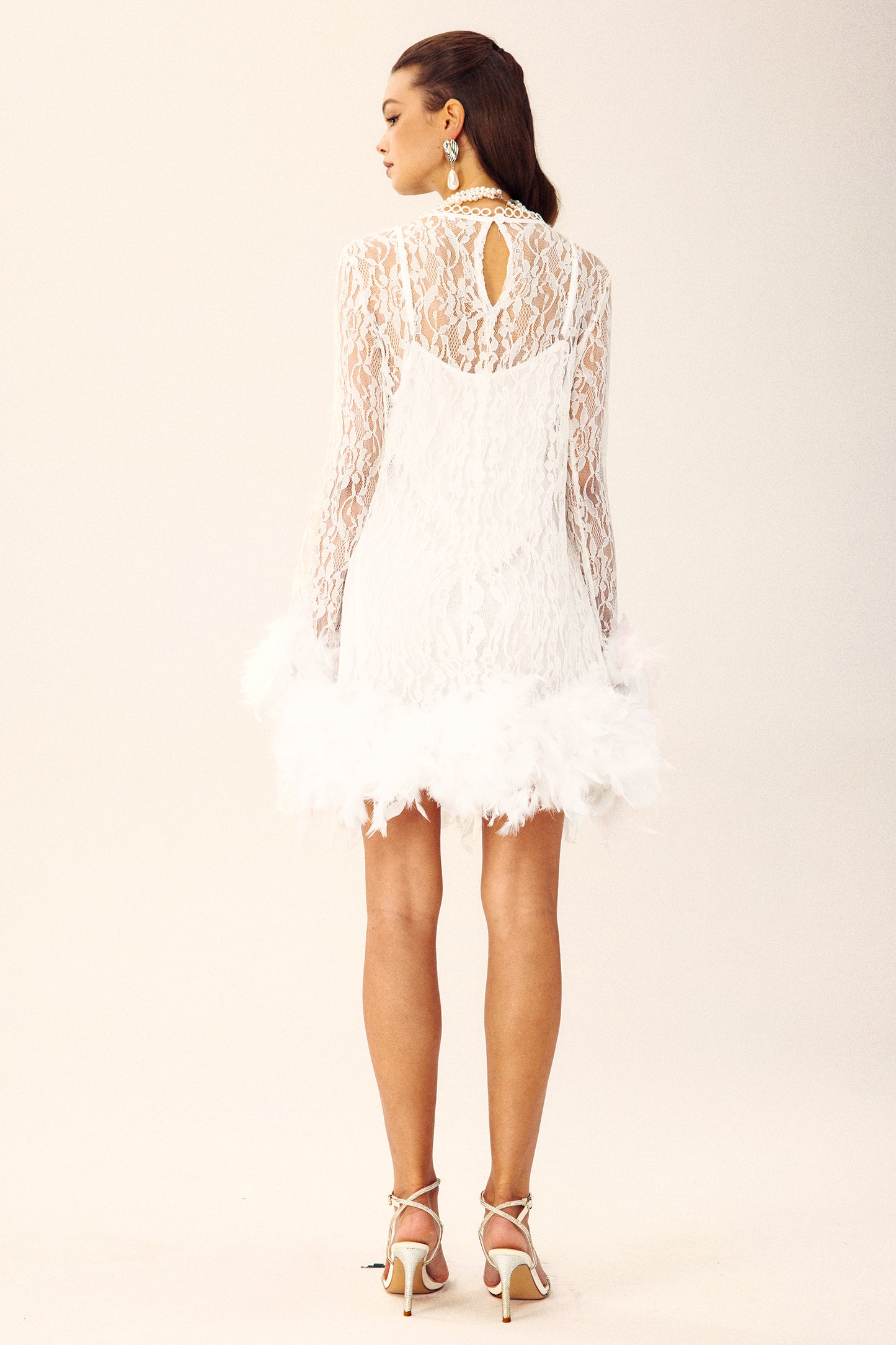 Patricia Feather Long Sleeves Mini Lace Dress