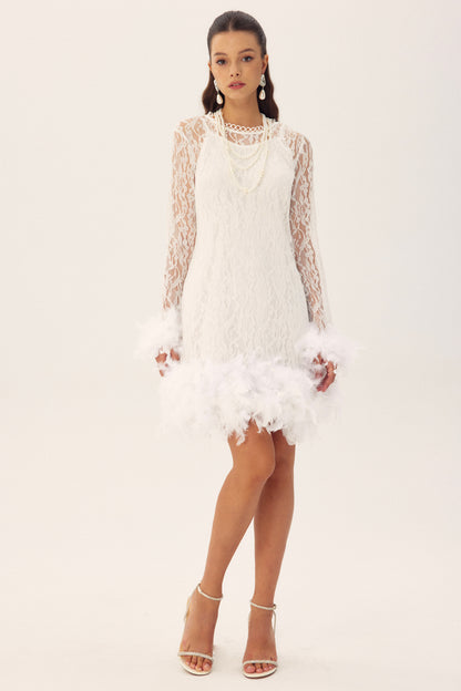 Patricia Feather Long Sleeves Mini Lace Dress