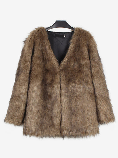 Faux Fur Coats Silver Long Sleeves Women Eco-friendly Fur Coat Coat