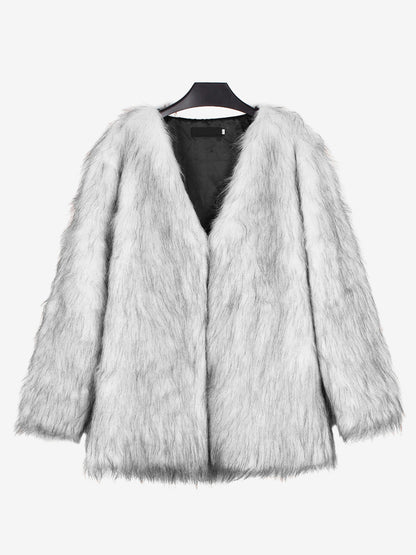 Faux Fur Coats Silver Long Sleeves Women Eco-friendly Fur Coat Coat