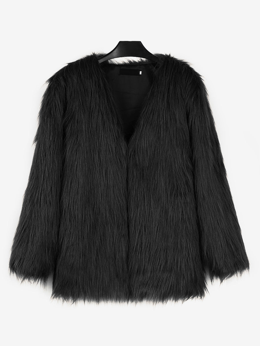 Faux Fur Coats Silver Long Sleeves Women Eco-friendly Fur Coat Coat
