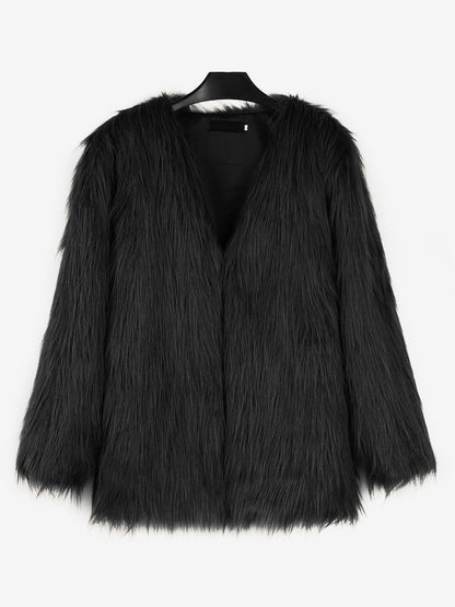 Faux Fur Coats Silver Long Sleeves Women Eco-friendly Fur Coat Coat